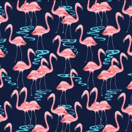 Michael Miller Glitter Critters Navy Flamingo Bay