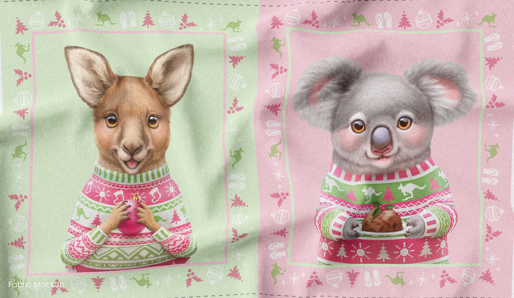 Devonstone Aussie Friends Festive Fun Panel Double Pink/Green