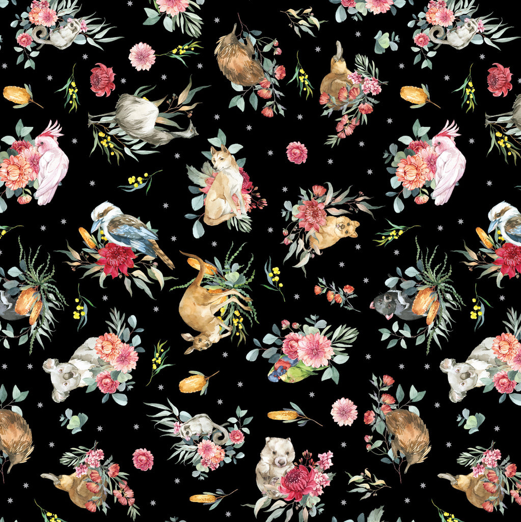 Devonstone Bush Celebration Christmas Floral Animals Black