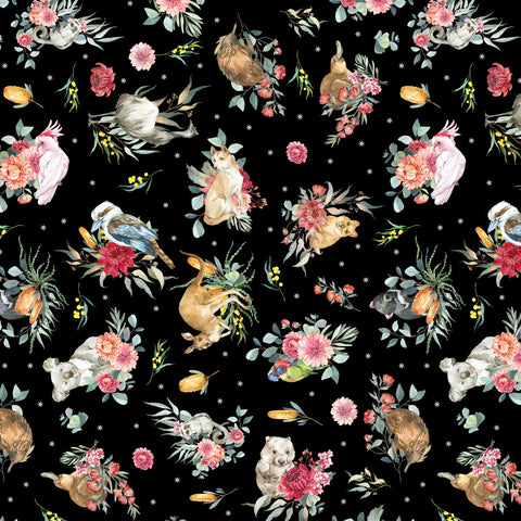 Devonstone Bush Celebration Christmas Floral Animals Black