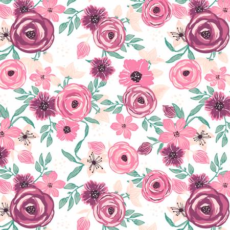 David Textiles Jersey Spandex KNIT White Rosette Garden