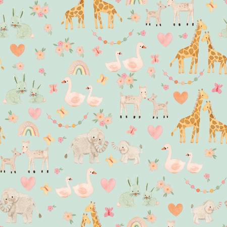 {New Arrival} Riley Blake Designs FLANNEL Baby Girl Animals Mint