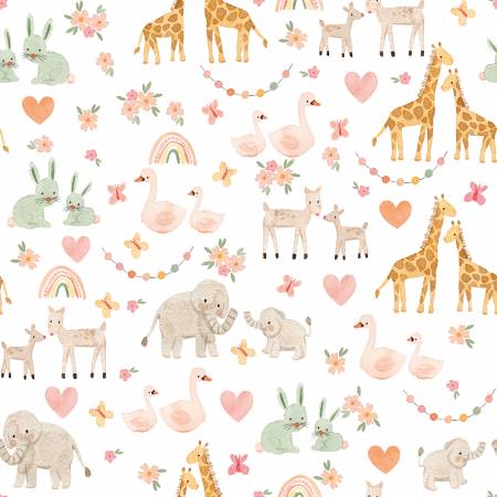 {New Arrival} Riley Blake Designs FLANNEL Baby Girl Animals White