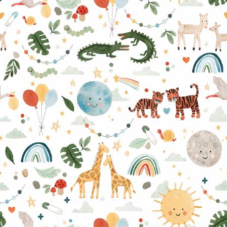 {New Arrival} Riley Blake Designs FLANNEL Baby Boy Animals White