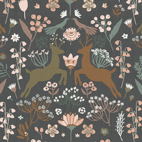 {New Arrival} Art Gallery Fabrics Botanist FLANNEL Woodlandia Charcoal