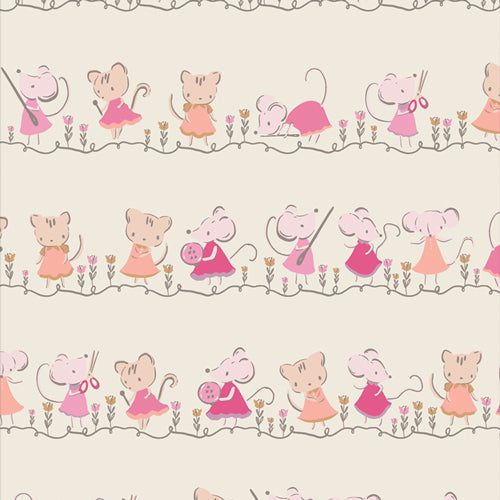 Art Gallery Tails & Threads FLANNEL Minikin Friends Ecru