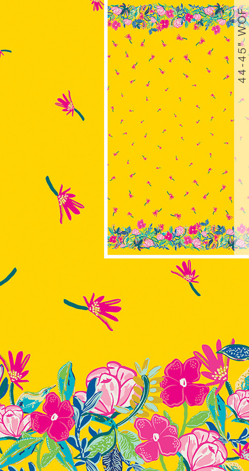 Art Gallery Fabrics Hello Sunshine Sunny Days Ahead - Double Border Panel FAT QUARTER (Half Panel)