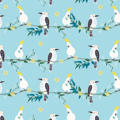 Amanda Joy Designs Kookaburra Calling Feathered Line-up Blue