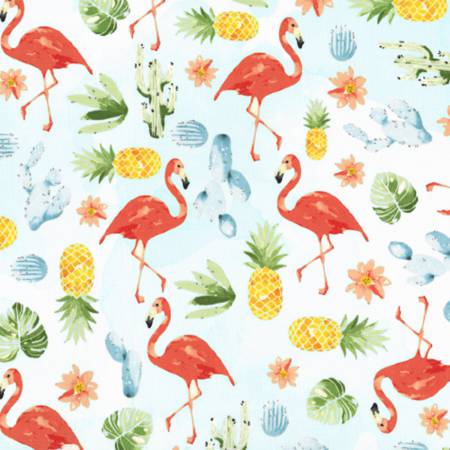 Hoffman Fabrics Summer Punch Flamingo Blue