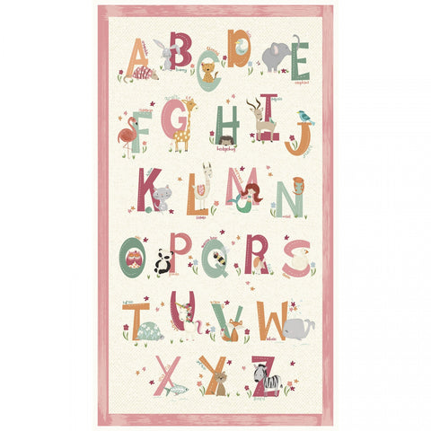 P &  B Textiles Animal Alphabet Pink Panel