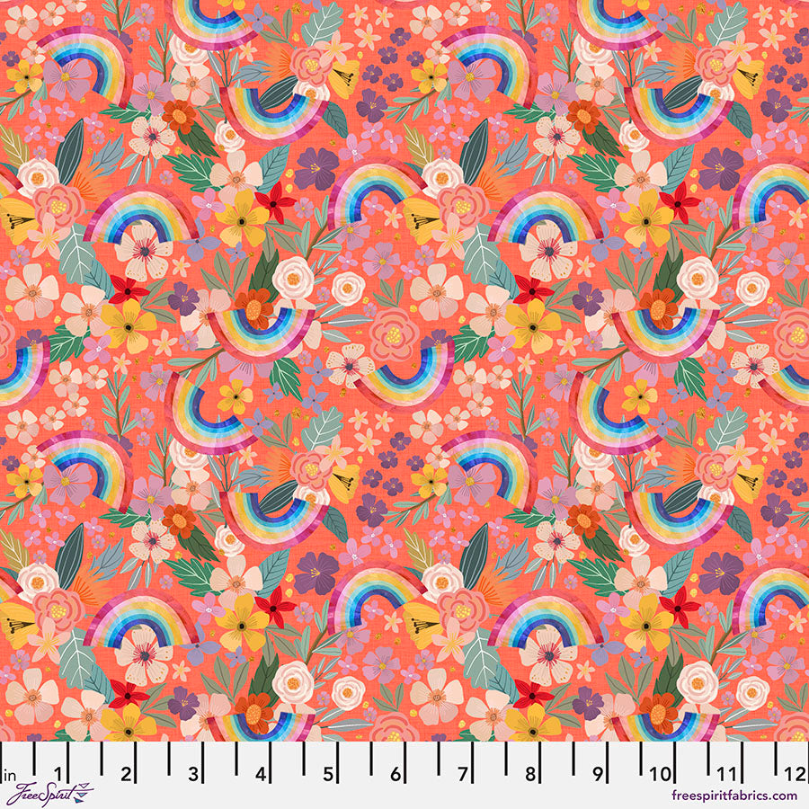{New Arrival} Freespirit Mia Charro Magic Friends Rainbows and Flowers - Coral