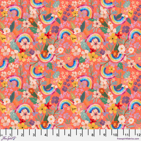 {New Arrival} Freespirit Mia Charro Magic Friends Rainbows and Flowers - Coral