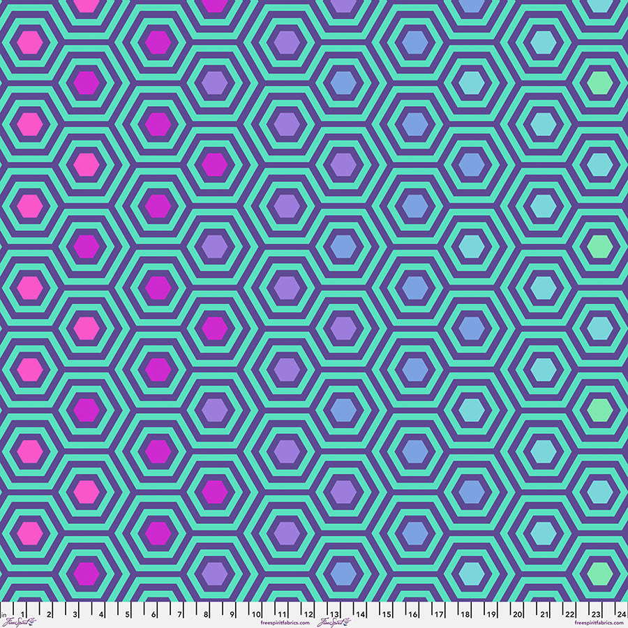 {New Arrival} Tula Pink True Colours Backing Fabric - Rainbow Hexy XL - Peacock
