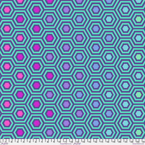 {New Arrival} Tula Pink True Colours Backing Fabric - Rainbow Hexy XL - Peacock