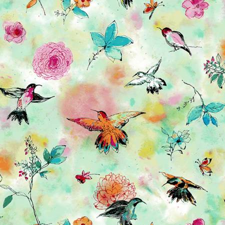 RJR Bloom Bloom Butterfly Hummingbird Flight - Seafoam Fabric