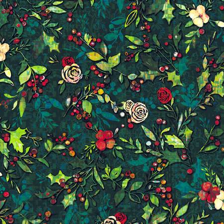 RJR Pineview Digital Festive Flora-Holly Digiprint Fabric
