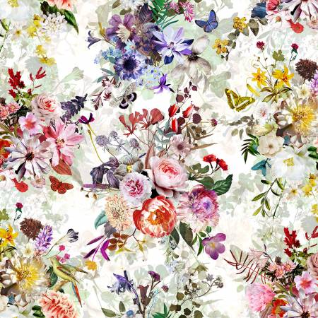 {New Arrival} Hoffman Fabrics Floral Wonder Cream Floral Garden & Butterflies Digital