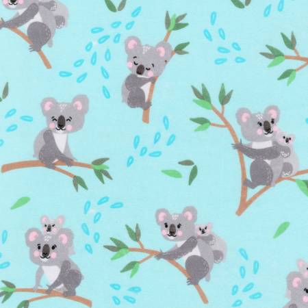 Robert Kaufman Cuddly Crew FLANNEL Aqua Koala