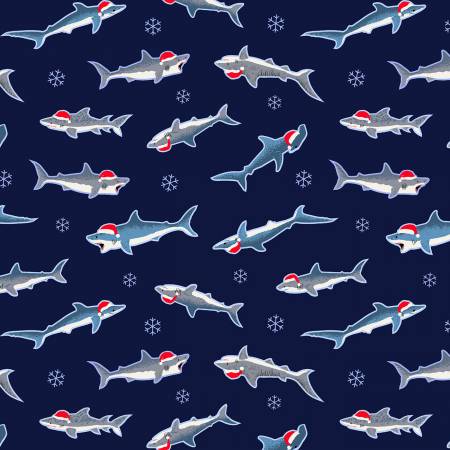 Dear Stella Fabrics Santa Jaws Navy Santa Jaws