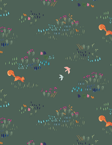 Dear Stella Fabrics Livin' On The Hedge Leaping Squirrel Emerald