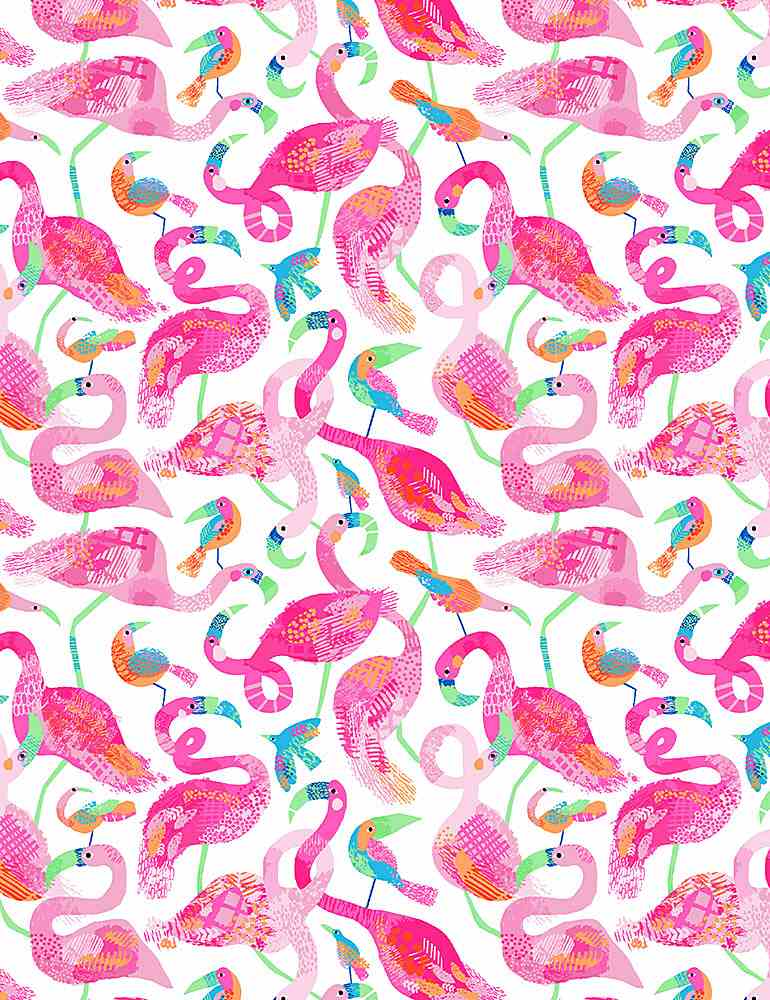 Dear Stella Fabrics Meowmi Beach Ready To Flamingle White