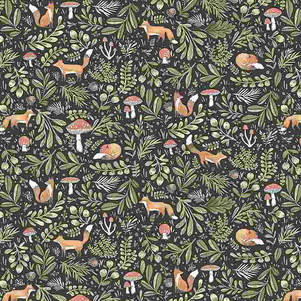Dear Stella Fabrics Wood You Be Mine Caviar Foxes & Mushrooms