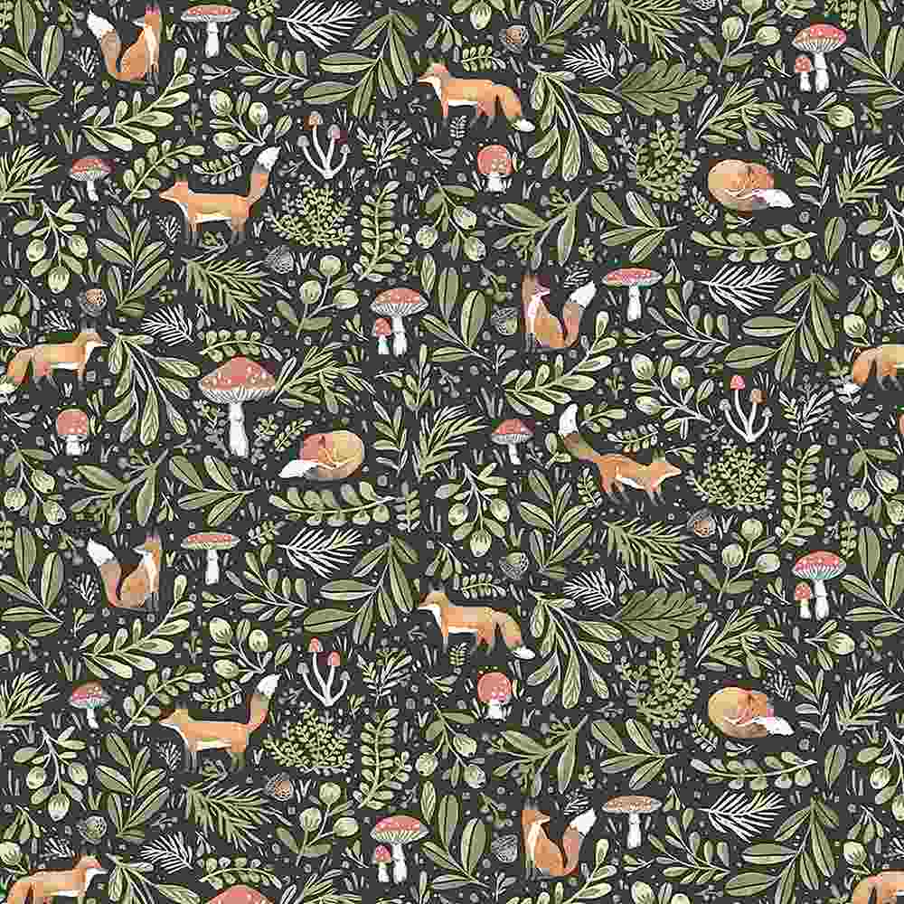 {New Arrival} Dear Stella Fabrics Wood You Be Mine Caviar Foxes & Mushrooms