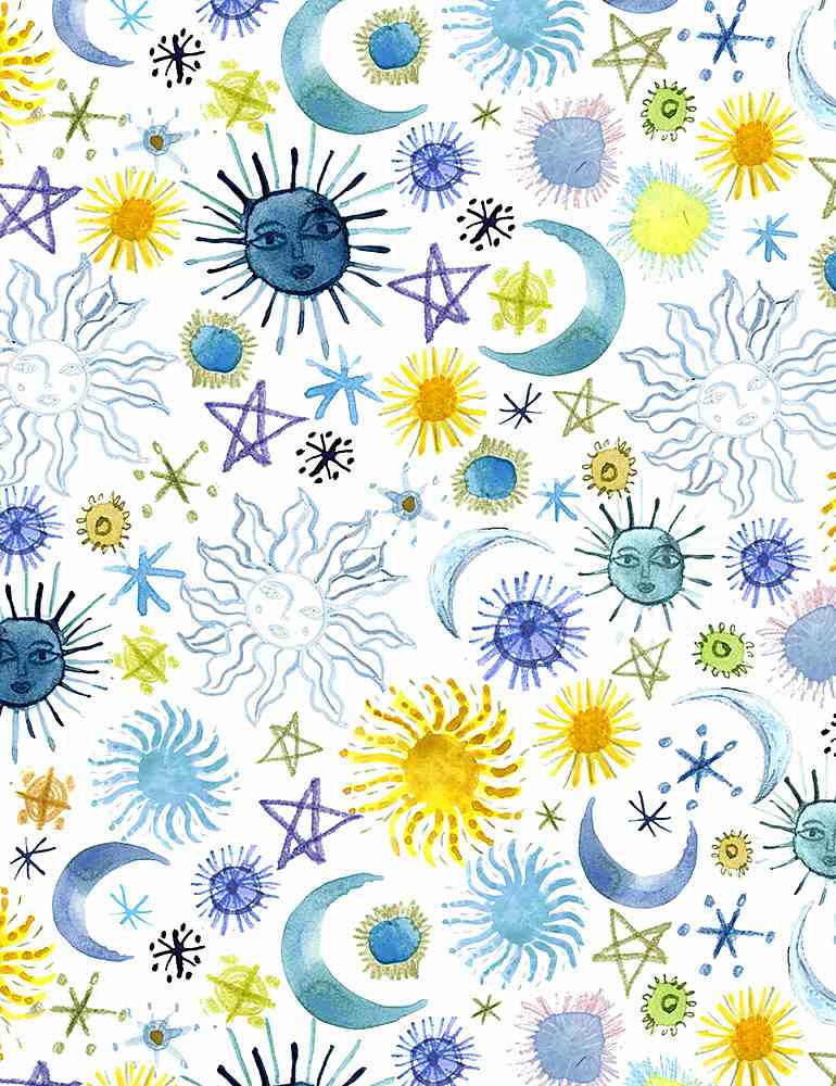 Dear Stella Fabrics Aquarius Sun & Moon White