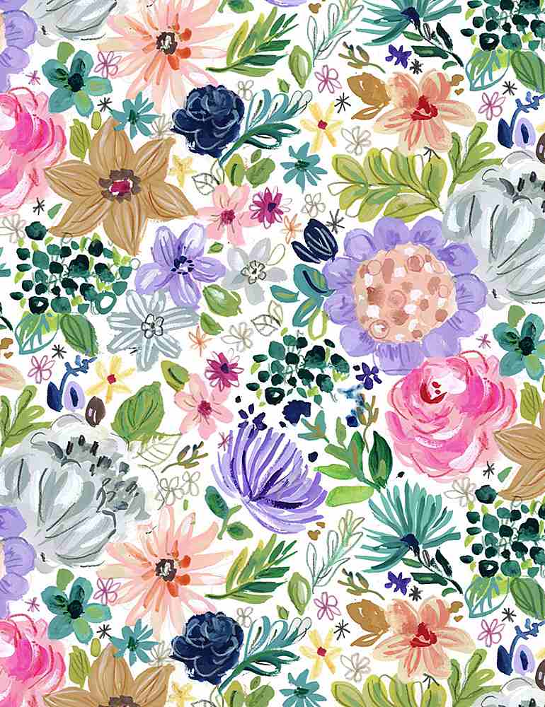 Dear Stella Fabrics Aquarius Zodiac Floral White