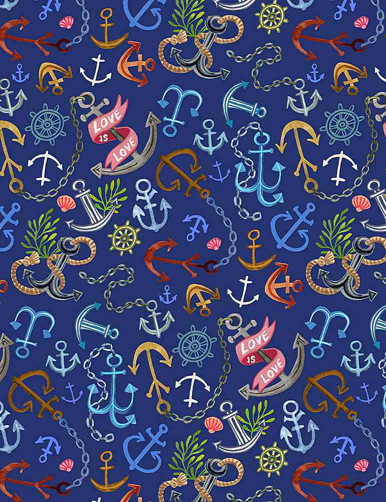 Dear Stella Fabrics You're a Catch Anchors Navy