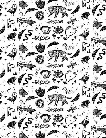 Dear Stella Fabrics Wee Gallery Collection ABC Menagerie White Creatures