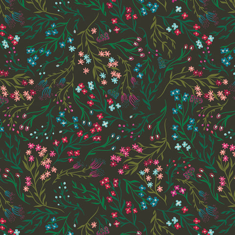 {New Arrival} Art Gallery Fabrics The Flower Society Windswept Nocturnal