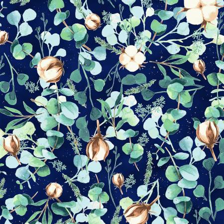 Hoffman Fabrics Fly Home for Winter Floral Vines Navy/Silver Metallic