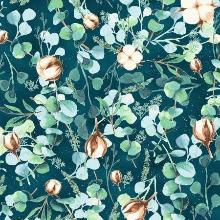 Hoffman Fabrics Fly Home for Winter Floral Vines Teal/Silver Metallic