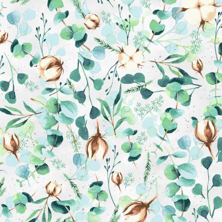 Hoffman Fabrics Fly Home for Winter Floral Vines Snow/Silver Metallic