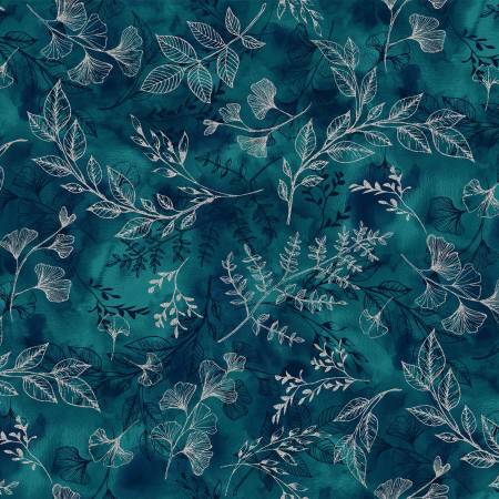 {New Arrival} Hoffman Fabrics Fly Home for Winter Leafy Vine Teal/Silver Metallic