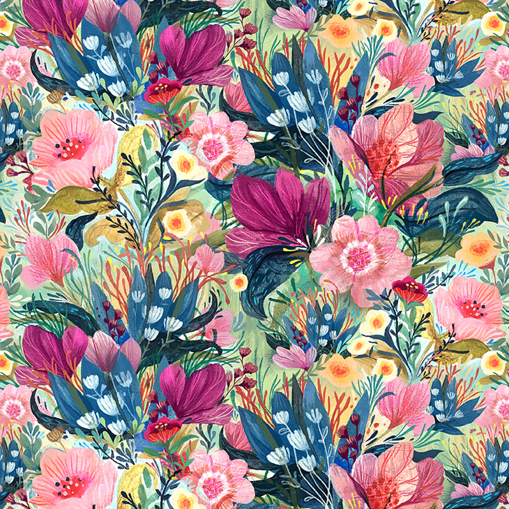 Clothworks Moments Digital Fantasy Garden Pink