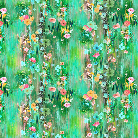 {New Arrival} Clothworks Moments Digital Floral Drip Emerald