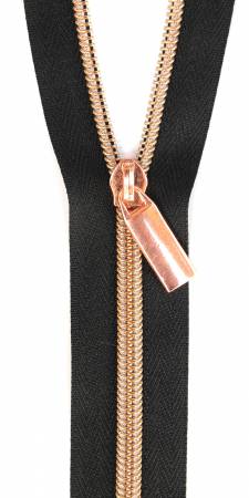 {New Arrival} Sallie Tomato Zippers By The Yard Black Tape Rose Gold Teeth #5
