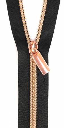 Sallie Tomato Zippers By The Yard Black Tape Rose Gold Teeth #5