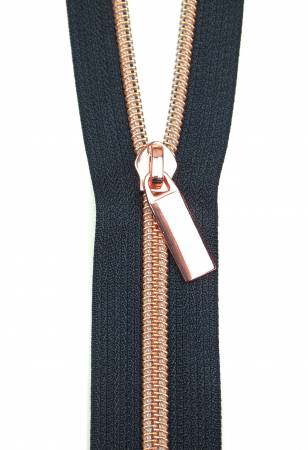 Sallie Tomato Zippers By The Yard Navy Tape Rose Gold Teeth #5