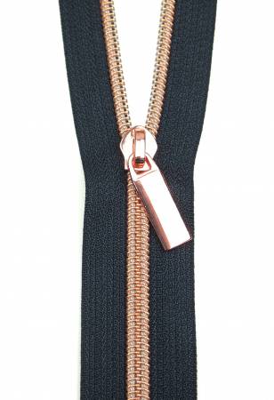 {New Arrival} Sallie Tomato Zippers By The Yard Navy Tape Rose Gold Teeth #5