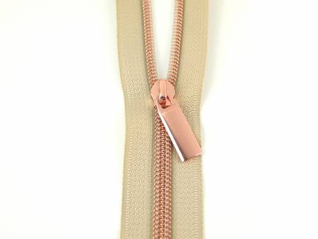 {New Arrival} Sallie Tomato Zippers By The Yard Beige Tape Rose Gold Teeth #5