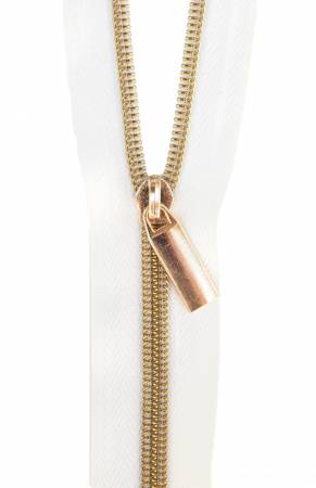 {New Arrival} Sallie Tomato Zippers By The Yard White Tape Light Gold Teeth #5