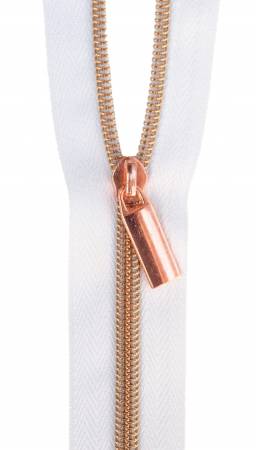 Sallie Tomato Zippers By The Yard White Tape Rose Gold Teeth #5