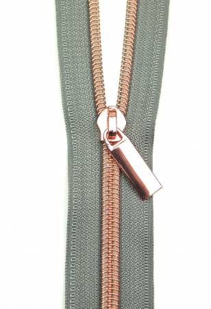 {New Arrival} Sallie Tomato Zippers By The Yard Grey Tape Rose Gold Teeth #5