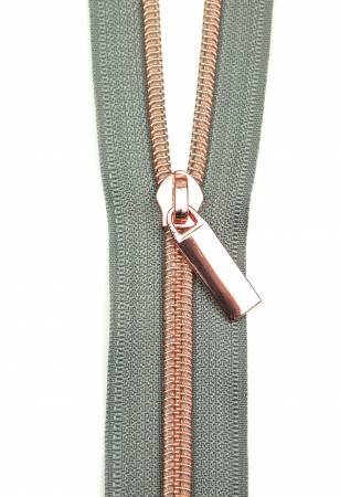 Sallie Tomato Zippers By The Yard Grey Tape Rose Gold Teeth #5