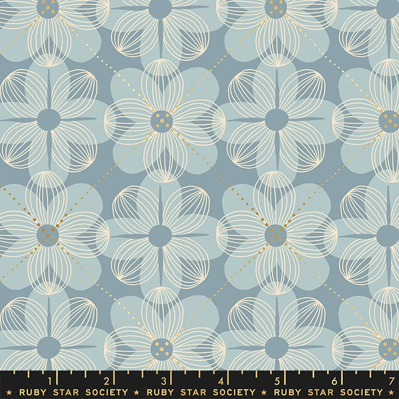 Moda Ruby Star Society Floradora Dogwood Floral Sky Metallic