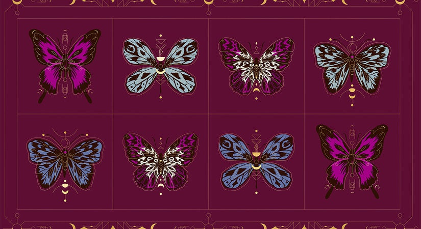 Moda Ruby Star Society Tiger Fly Gossamer Panel Purple Velvet