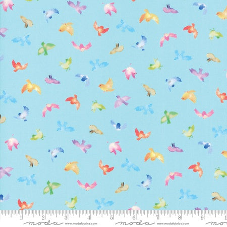 Moda Momo Flights of Fancy Little Birdies Aqua